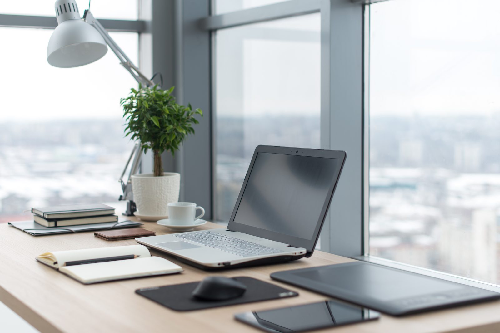 Modern office with a city view